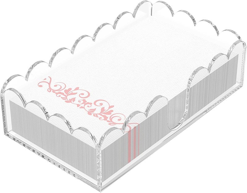 YAGELI Clear Acrylic Napkin Holder – Elegant Scalloped Tray for Bathroom, Kitchen, Dining Room – Flat Paper Towel & Disposable Napkin Holder for Weddings, Hotels, and Home Use(9.3x5.3x2.5 inch) - Image 1